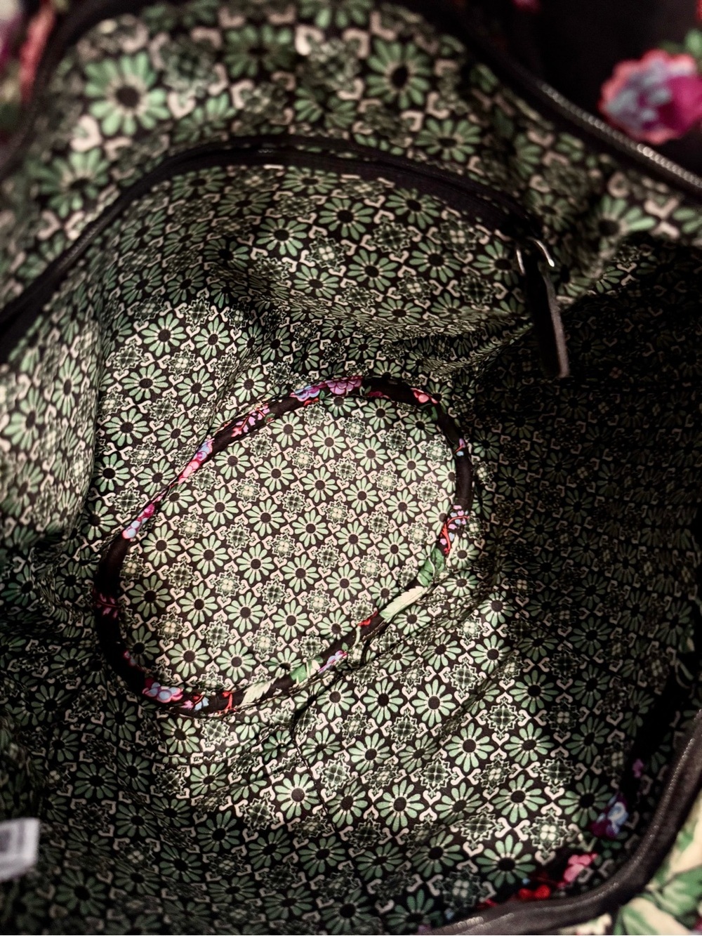 Vera Bradley Black Quilted Tote with Pink & Red Floral Print - Picture 3 of 6